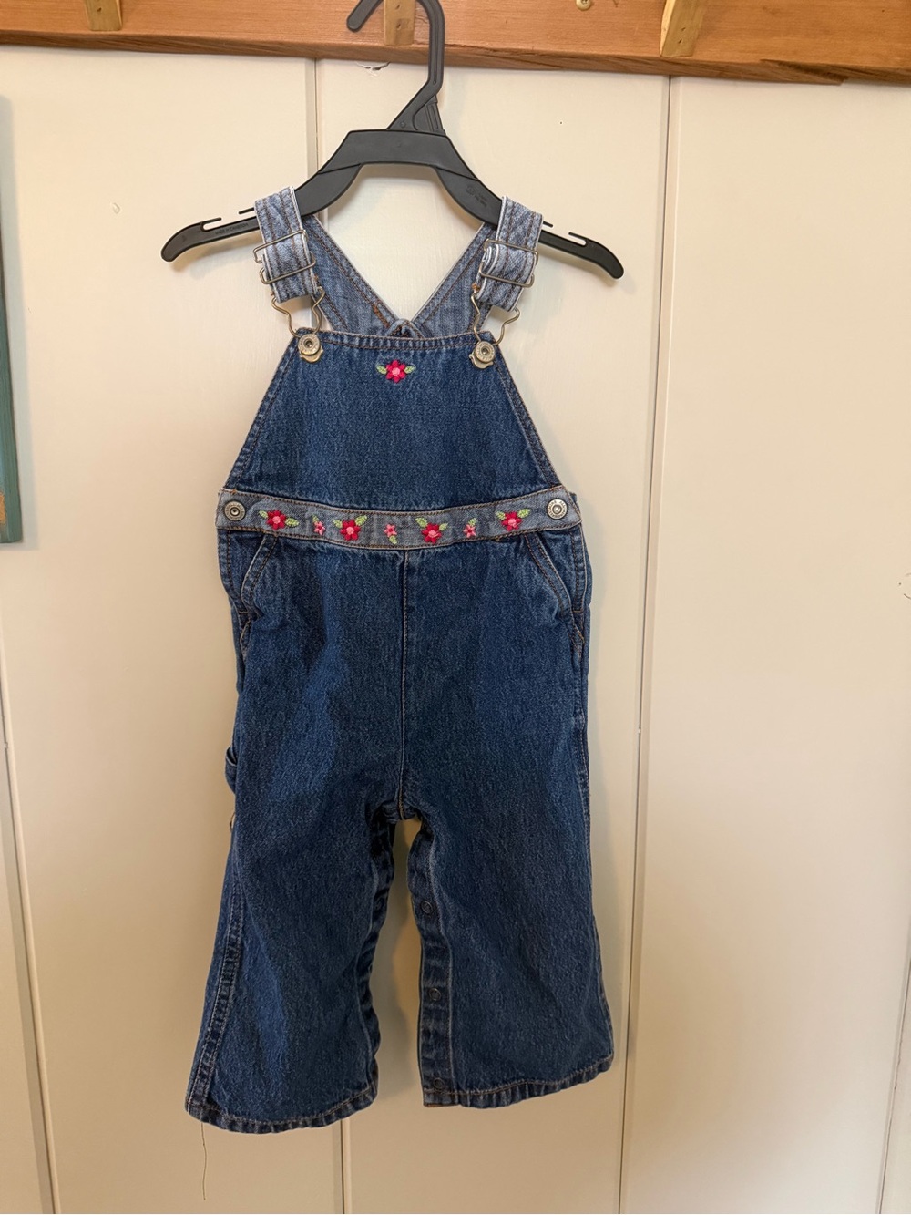 Vintage 90s All Mine Floral Embroidered 100% Cotton Denim Overalls size 12m